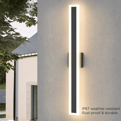 Verthara Premium Waterproof Stainless Steel Outdoor Wall Light – Modern Black Long-Strip Wall Sconce for Garden and Balcony