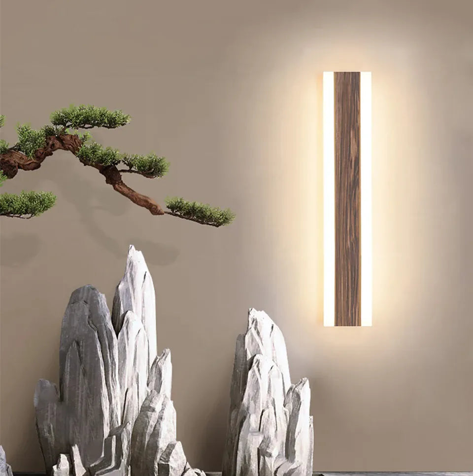 Verthara Premium Wood-Grain Strip LED Outdoor Wall Sconce