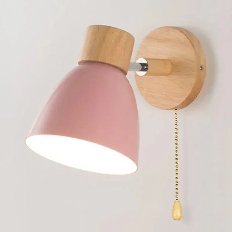 Verthara Premium Wooden Macaroon Rotatable Wall Sconce Pink With Switch