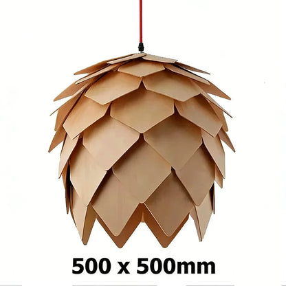 Verthara Premium Wooden Pinecone Pendant Light 50cm-wood color / Cool white