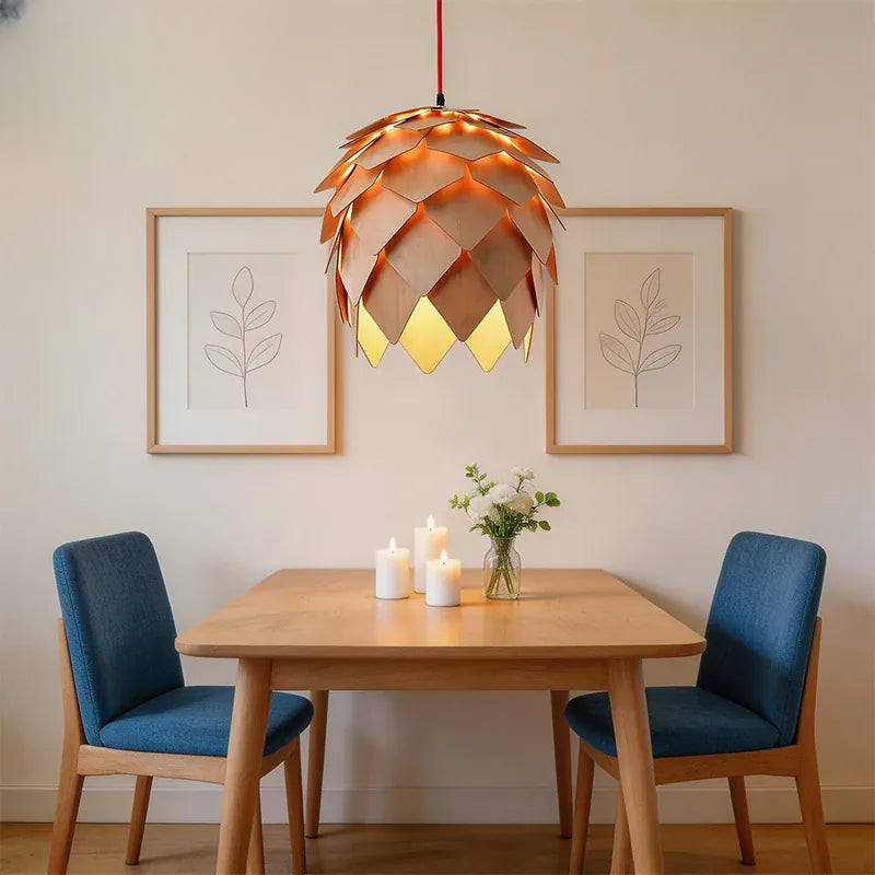 Verthara Premium Wooden Pinecone Pendant Light