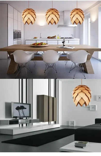 Verthara Premium Wooden Pinecone Pendant Light