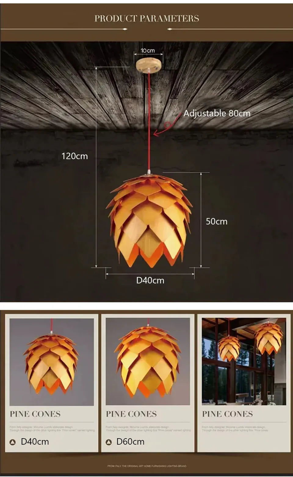 Verthara Premium Wooden Pinecone Pendant Light