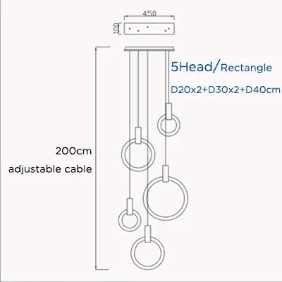Verthara Premium Wooden Ring Staircase Chandelier 5 heads-rectangle / Cool white 6000K