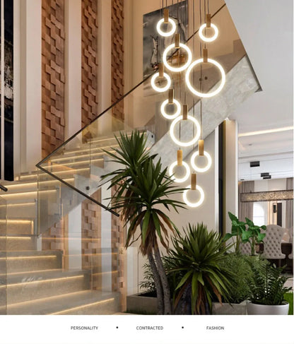 Verthara Premium Wooden Ring Staircase Chandelier