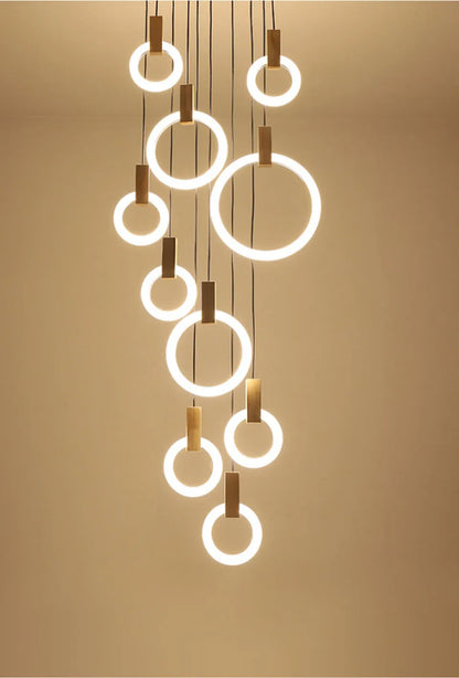 Verthara Premium Wooden Ring Staircase Chandelier