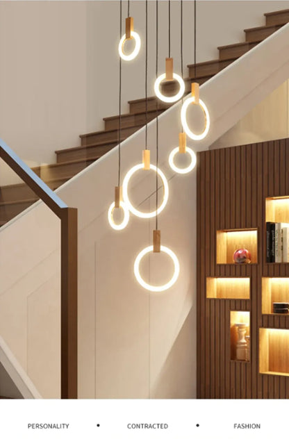Verthara Premium Wooden Ring Staircase Chandelier