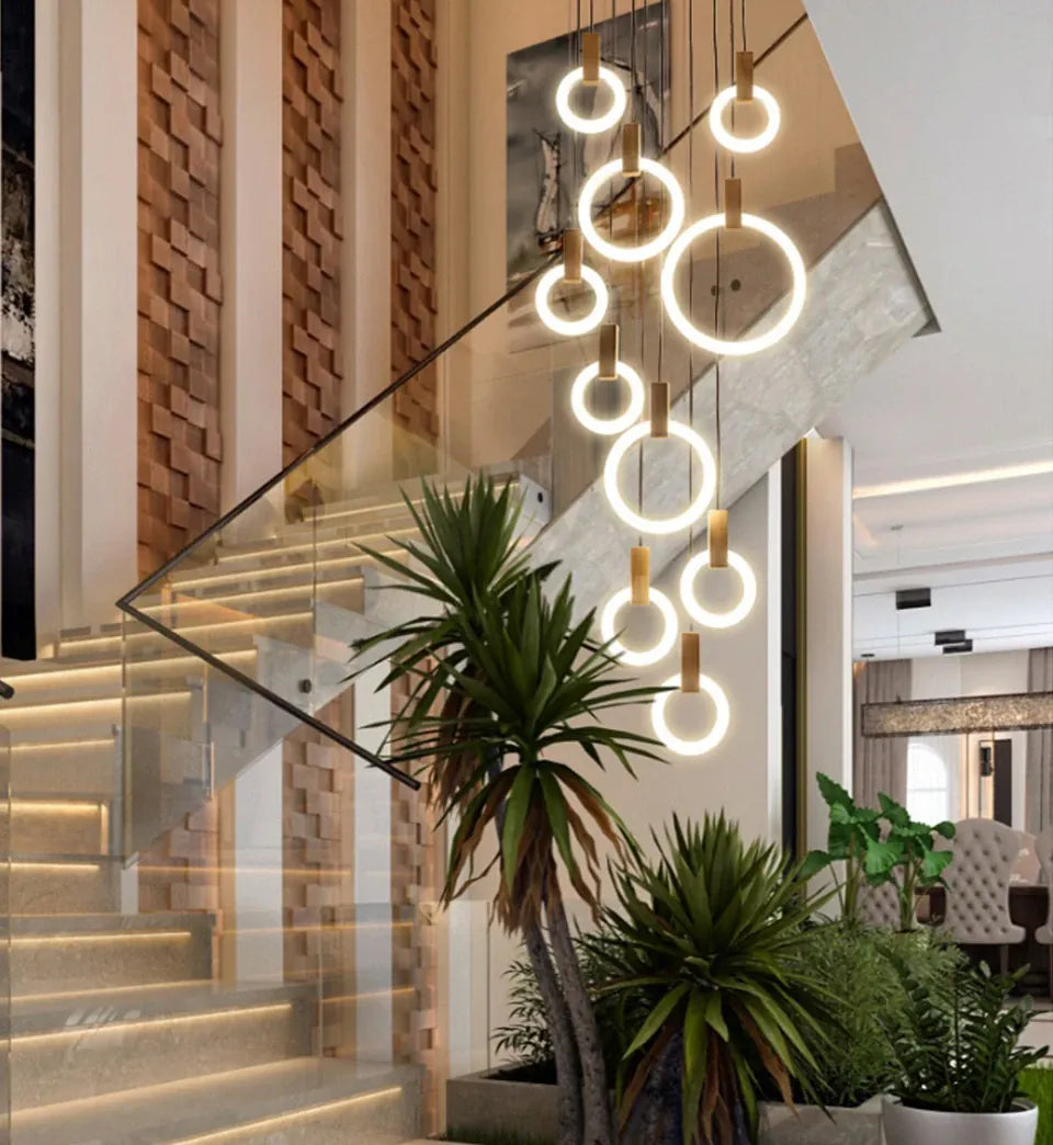 Verthara Premium Wooden Ring Staircase Chandelier