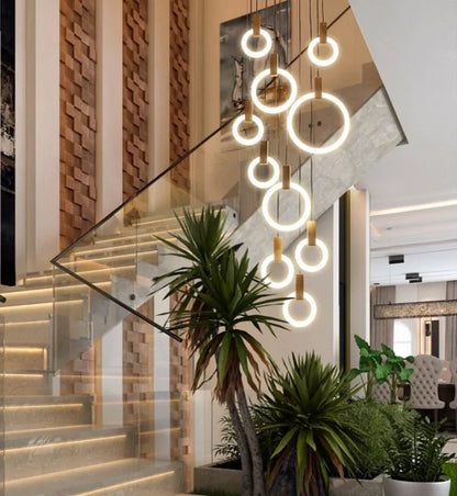 Verthara Premium Wooden Ring Staircase Chandelier