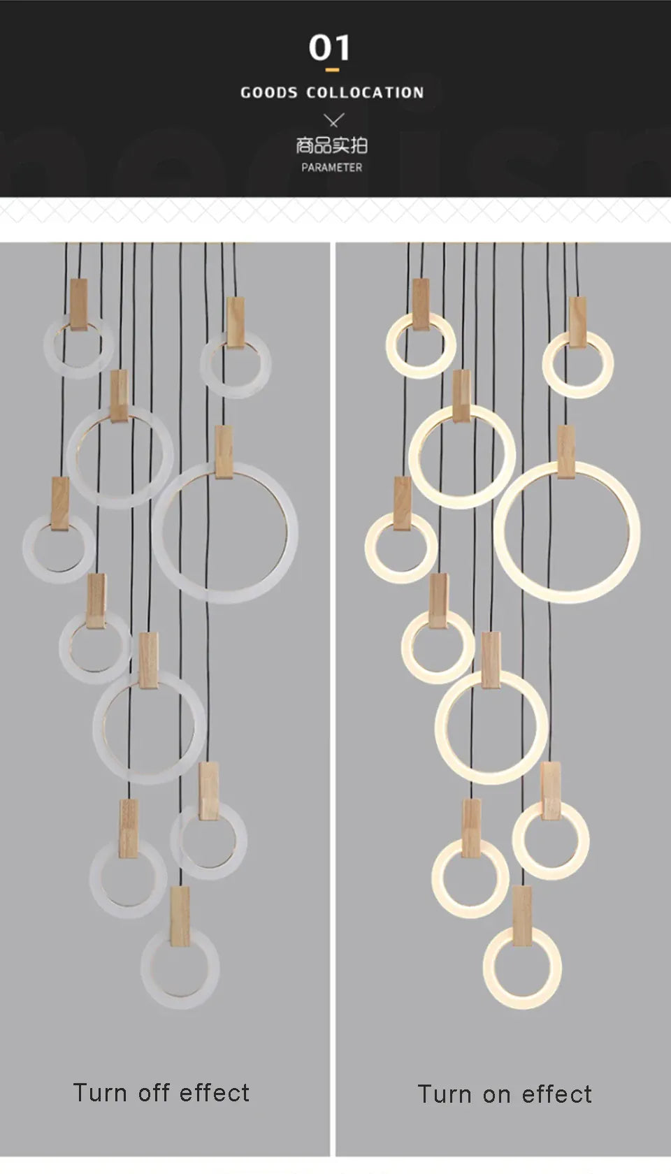 Verthara Premium Wooden Ring Staircase Chandelier