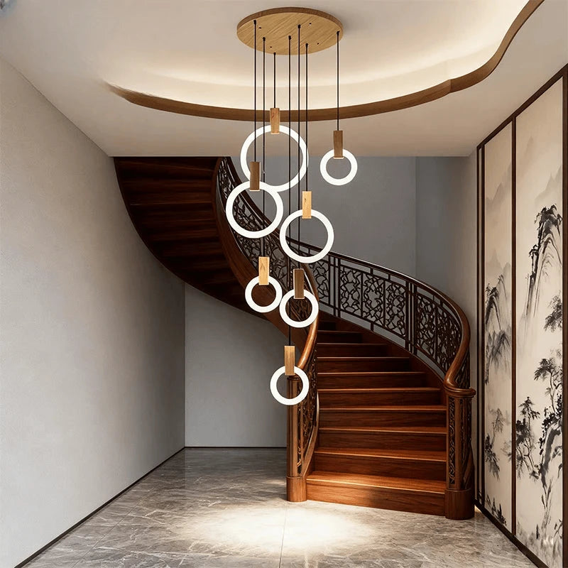Verthara Premium Wooden Ring Staircase Chandelier