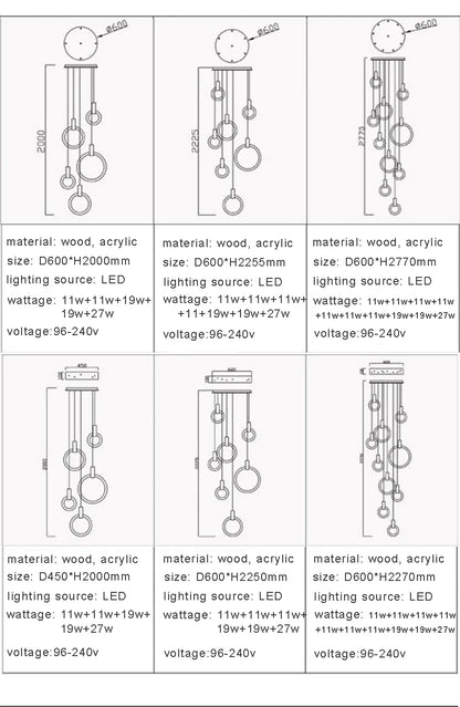 Verthara Premium Wooden Ring Staircase Chandelier