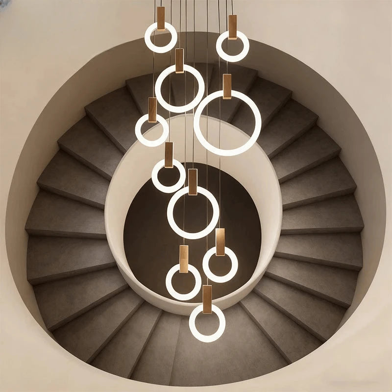 Verthara Premium Wooden Ring Staircase Chandelier