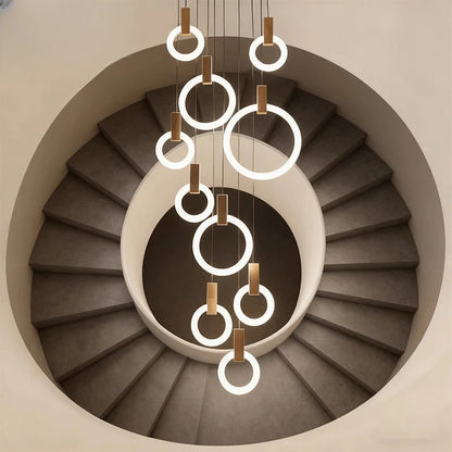 Verthara Premium Wooden Ring Staircase Chandelier