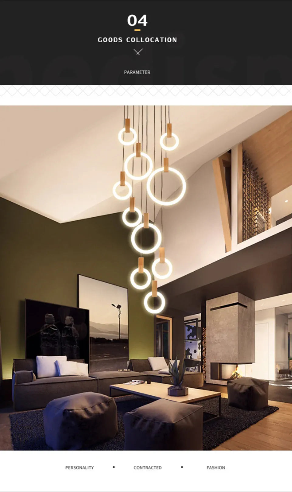 Verthara Premium Wooden Ring Staircase Chandelier