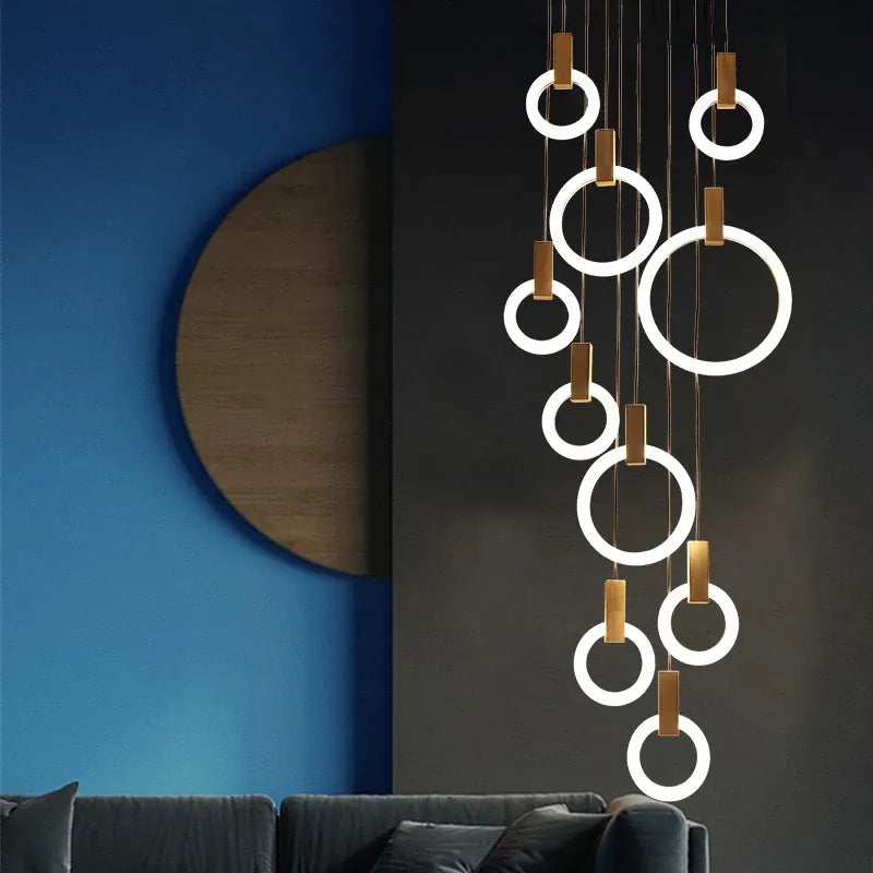 Verthara Premium Wooden Ring Staircase Chandelier