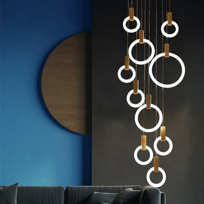 Verthara Premium Wooden Ring Staircase Chandelier