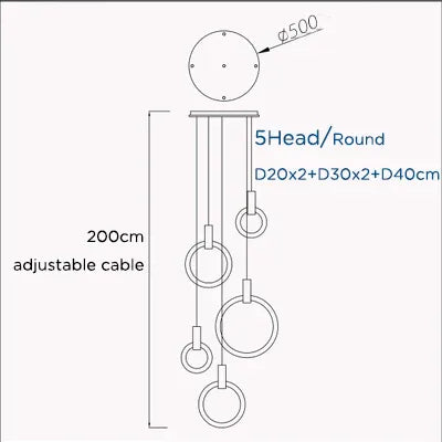 Verthara Premium Wooden Ring Staircase Chandelier 5 heads-round / Cool white 6000K