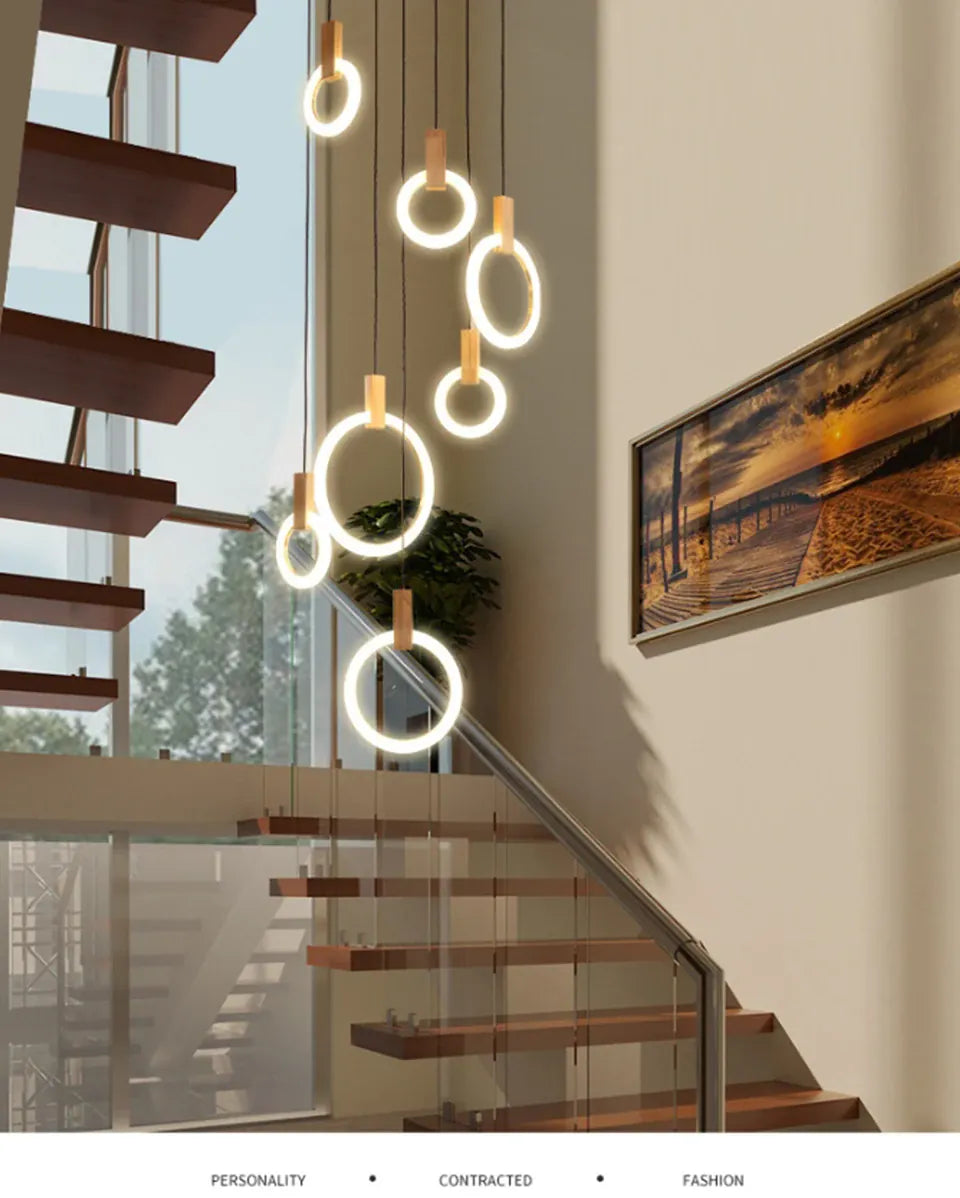 Verthara Premium Wooden Ring Staircase Chandelier