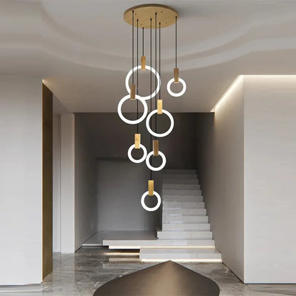 Verthara Premium Wooden Ring Staircase Chandelier