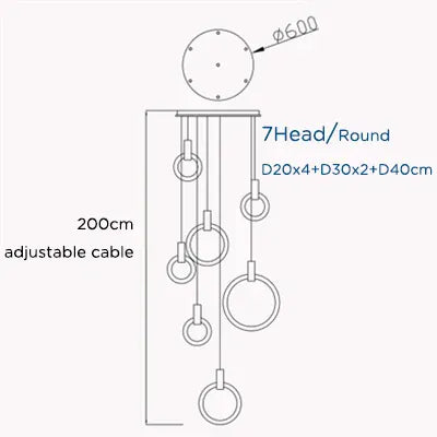 Verthara Premium Wooden Ring Staircase Chandelier 7 heads-round / Cool white 6000K