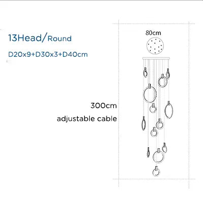 Verthara Premium Wooden Ring Staircase Chandelier 13 heads-round / Cool white 6000K