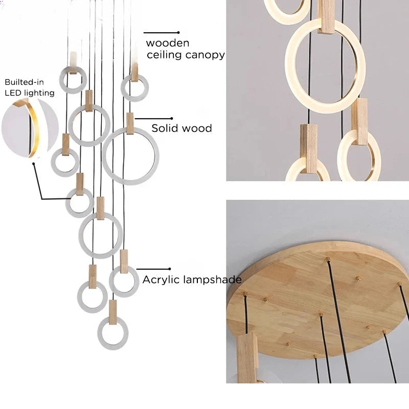 Verthara Premium Wooden Ring Staircase Chandelier