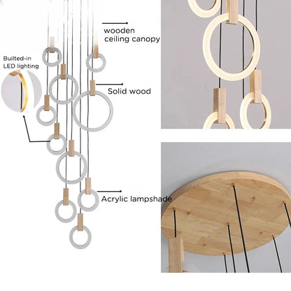 Verthara Premium Wooden Ring Staircase Chandelier