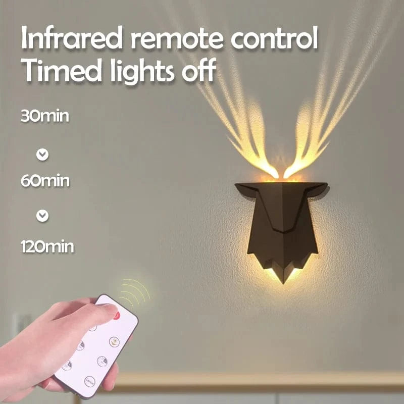 Verthara Rechargeable Deer Shadow Night Light with 3 Brightness Levels – Dimmable USB Wall Lamp for Cozy Bedroom Decor Default