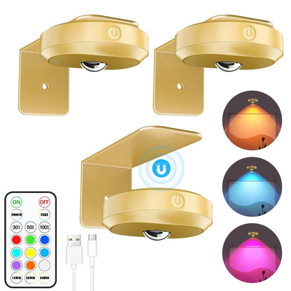 Verthara Rechargeable LED Puck Lights With Magnetic Mount – RGB Colour Temperature - Adjustable Brightness - Indoor Art Lighting - Remote Control RGB Light--Gold