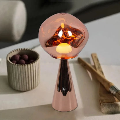 Verthara Rechargeable Mini Volcano Lava Lamp – Dimmable USB Ambient Light for Bedroom and Camping Rose Gold