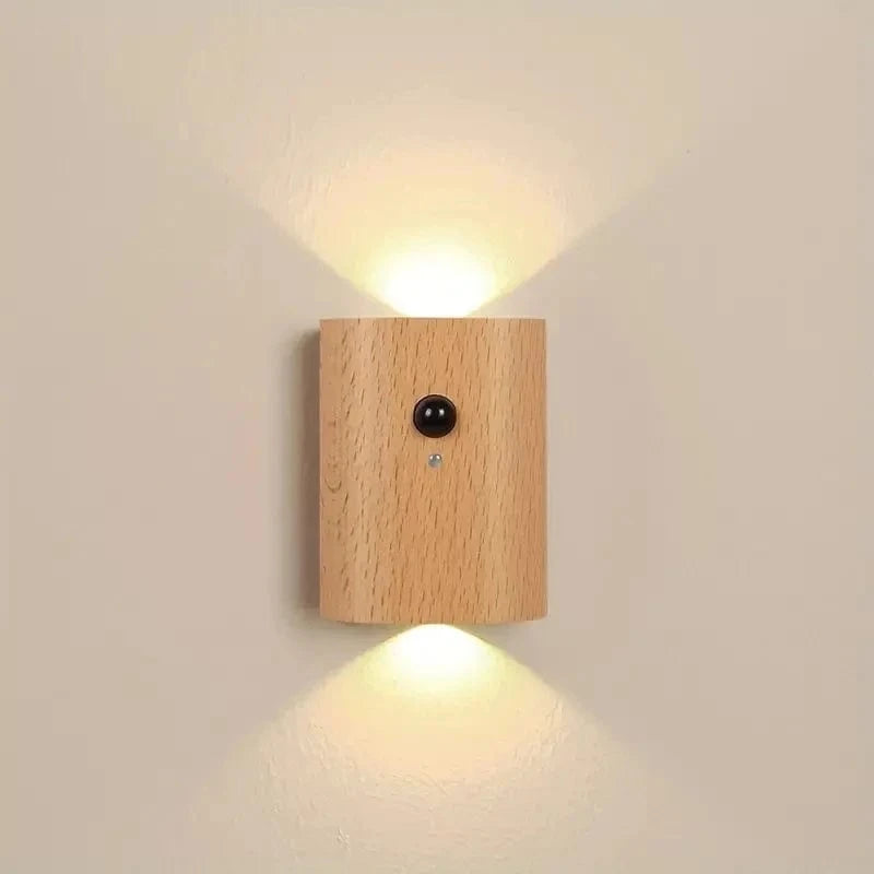 Verthara Rechargeable Motion Sensor LED Night Light – Elegant Wooden Wall Sconce for Stairways and Hallways