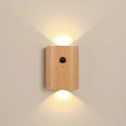 Verthara Rechargeable Motion Sensor LED Night Light – Elegant Wooden Wall Sconce for Stairways and Hallways