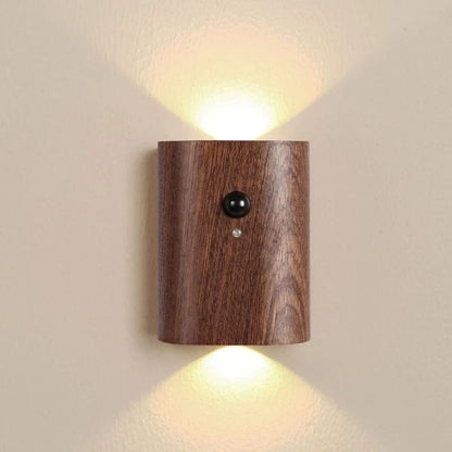 Verthara Rechargeable Motion Sensor LED Night Light – Elegant Wooden Wall Sconce for Stairways and Hallways