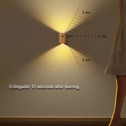 Verthara Rechargeable Motion Sensor LED Night Light – Elegant Wooden Wall Sconce for Stairways and Hallways