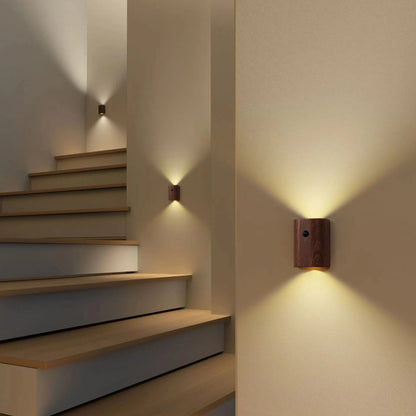 Verthara Rechargeable Motion Sensor LED Night Light – Elegant Wooden Wall Sconce for Stairways and Hallways