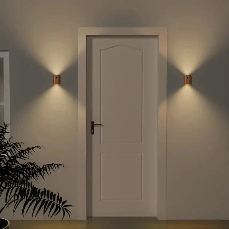 Verthara Rechargeable Motion Sensor LED Night Light – Elegant Wooden Wall Sconce for Stairways and Hallways
