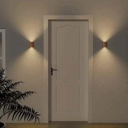 Verthara Rechargeable Motion Sensor LED Night Light – Elegant Wooden Wall Sconce for Stairways and Hallways