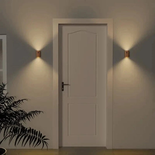 Verthara Rechargeable Motion Sensor LED Night Light – Elegant Wooden Wall Sconce for Stairways and Hallways