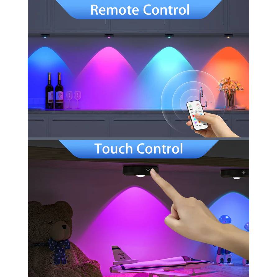 Verthara Rechargeable Puck Lights with Remote Control – Adjustable Color Temperature, Timer, and Magnetic Design for Wall and Cabinet Lighting