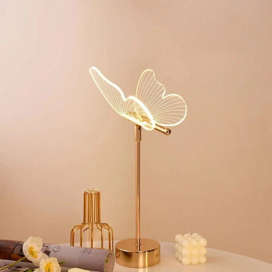 Verthara Retro LED Table Lamp With Adjustable Head – USB Connection - Dimmable - 3 Colour Temperature - Metal and Acrylic - Ideal For Living Room and Bedroom Butterfly -Plug In