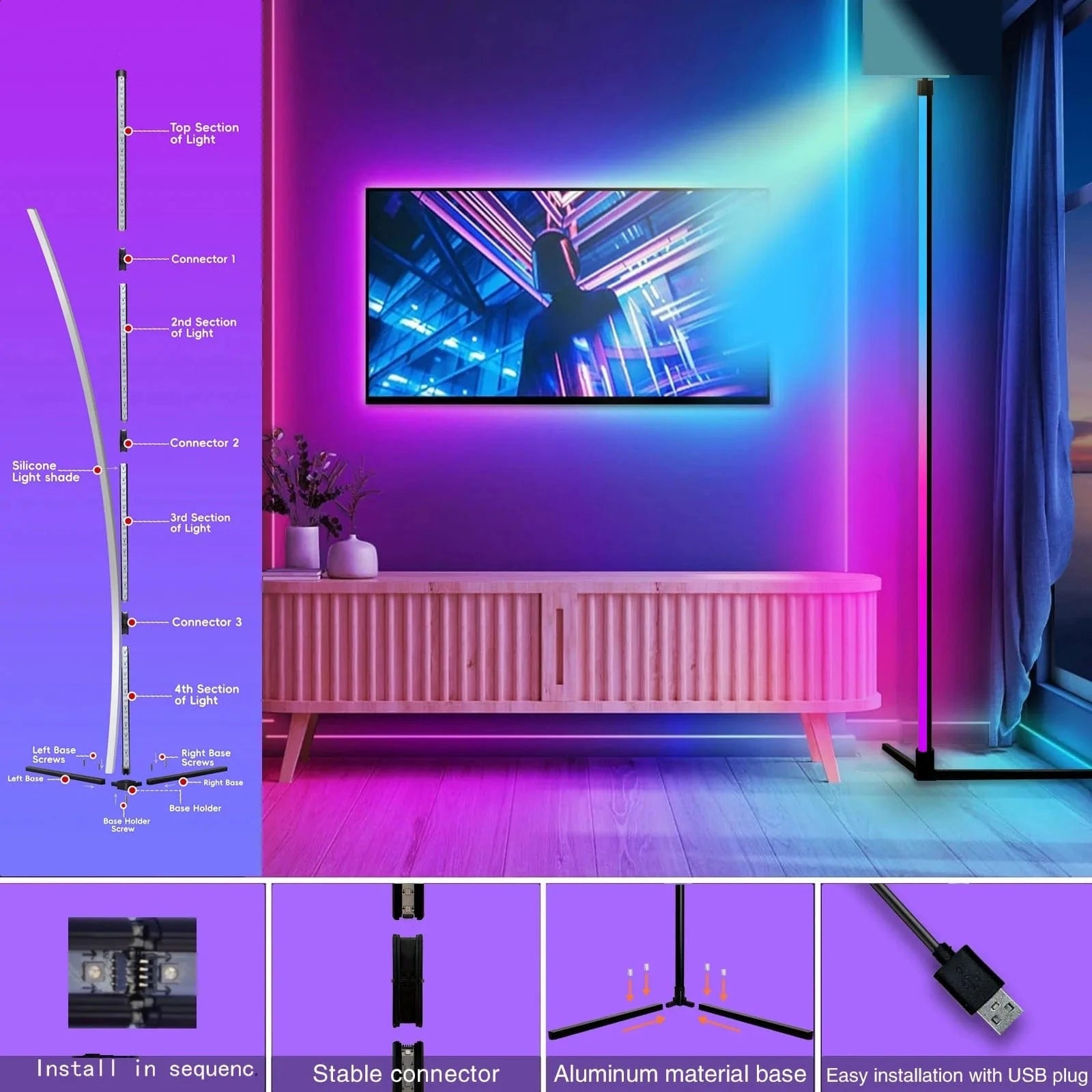 Verthara RGB Corner Standing Floor Lamp