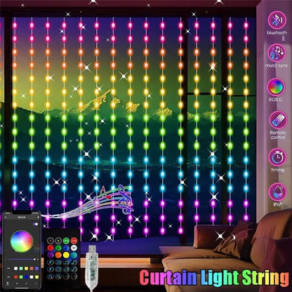 Verthara RGBIC Curtain String Lights APP Bluetooth Control