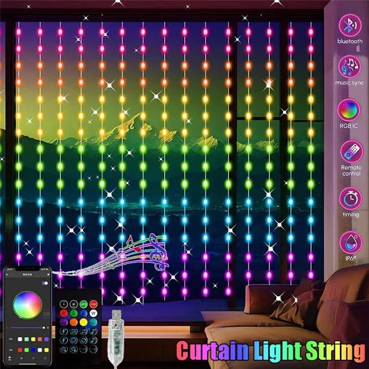 Verthara RGBIC Curtain String Lights APP Bluetooth Control