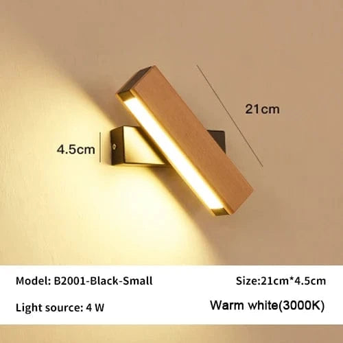Verthara Rotatable LED Wall Lamp in Solid Wood – Adjustable Wall Sconce for Bedside and Study Lighting