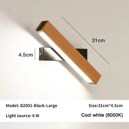 Verthara Rotatable LED Wall Lamp in Solid Wood – Adjustable Wall Sconce for Bedside and Study Lighting
