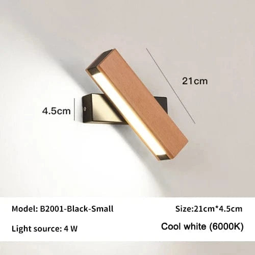 Verthara Rotatable LED Wall Lamp in Solid Wood – Adjustable Wall Sconce for Bedside and Study Lighting