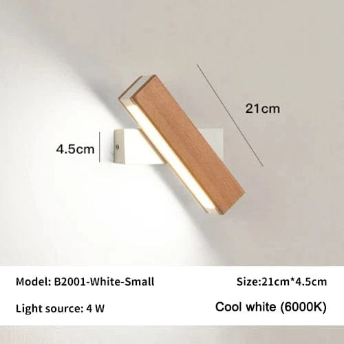 Verthara Rotatable LED Wall Lamp in Solid Wood – Adjustable Wall Sconce for Bedside and Study Lighting