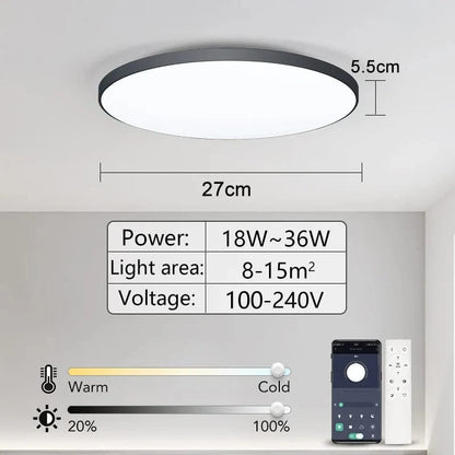 Verthara Smart LED Flush Mount Ceiling Light Fixture – Dimmable Color Temperature Control for Bedroom and Living Room Black 36W
