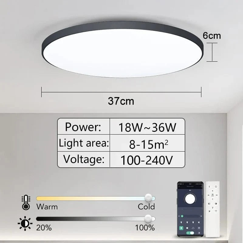 Verthara Smart LED Flush Mount Ceiling Light Fixture – Dimmable Color Temperature Control for Bedroom and Living Room Black 50W